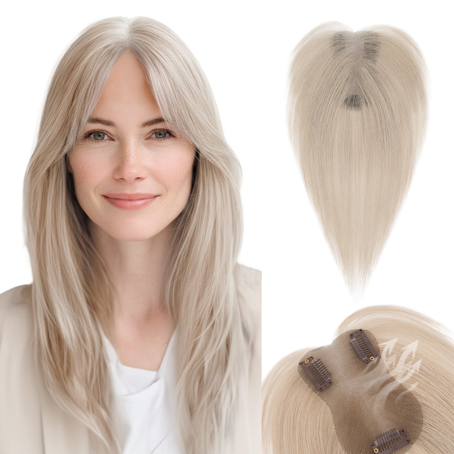 SEGO Women Human Hair Topper With Air Bangs Lightweight