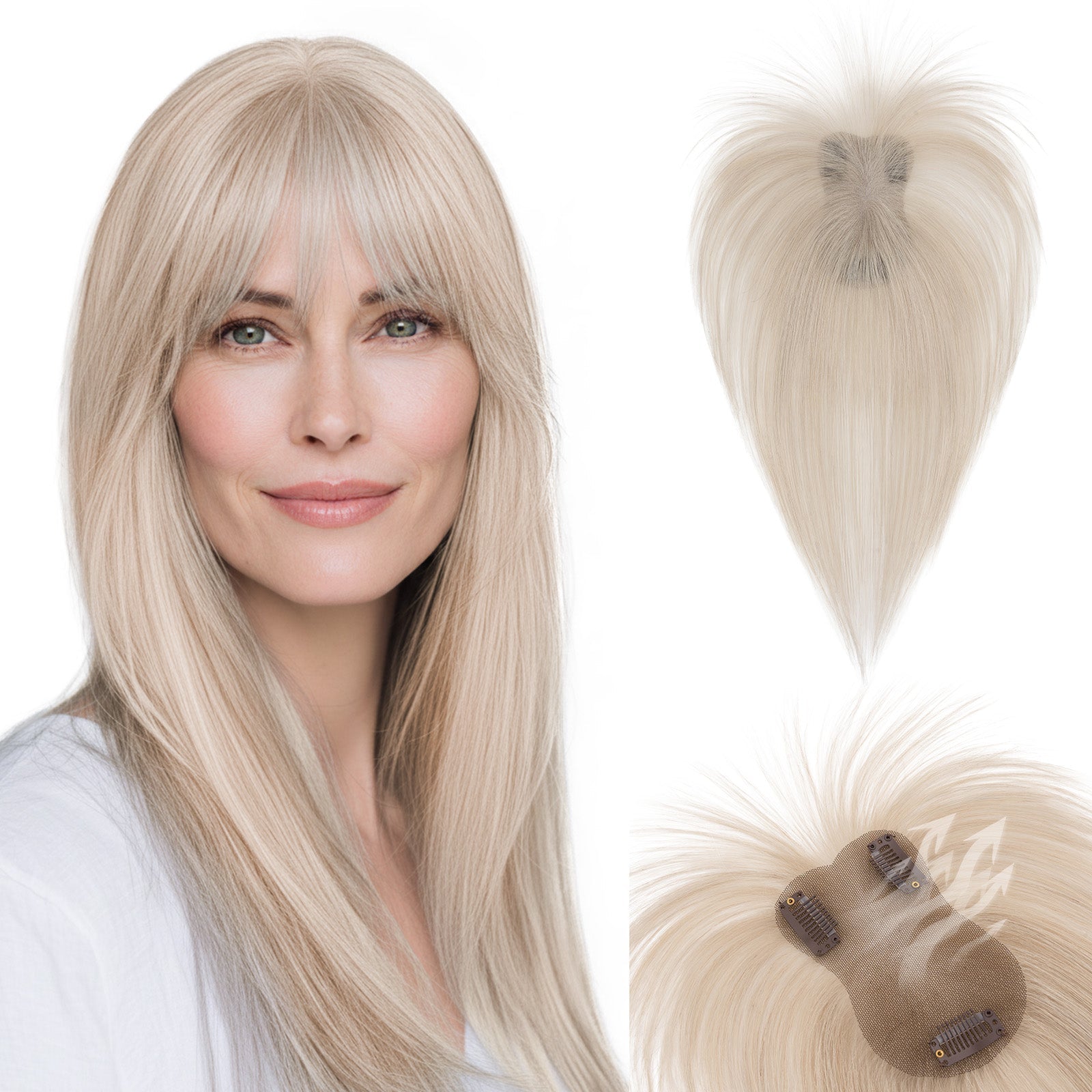 SEGO Women Human Hair Topper With Air Bangs Lightweight