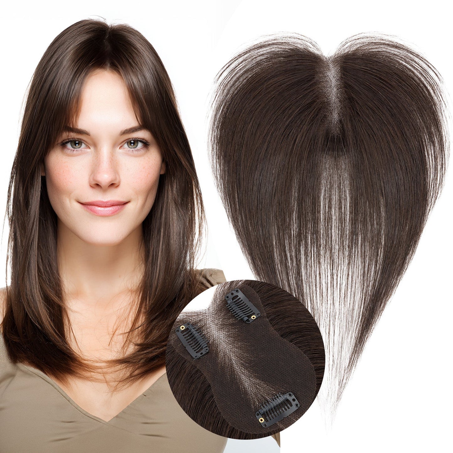 SEGO Women Human Hair Topper With Air Bangs Lightweight