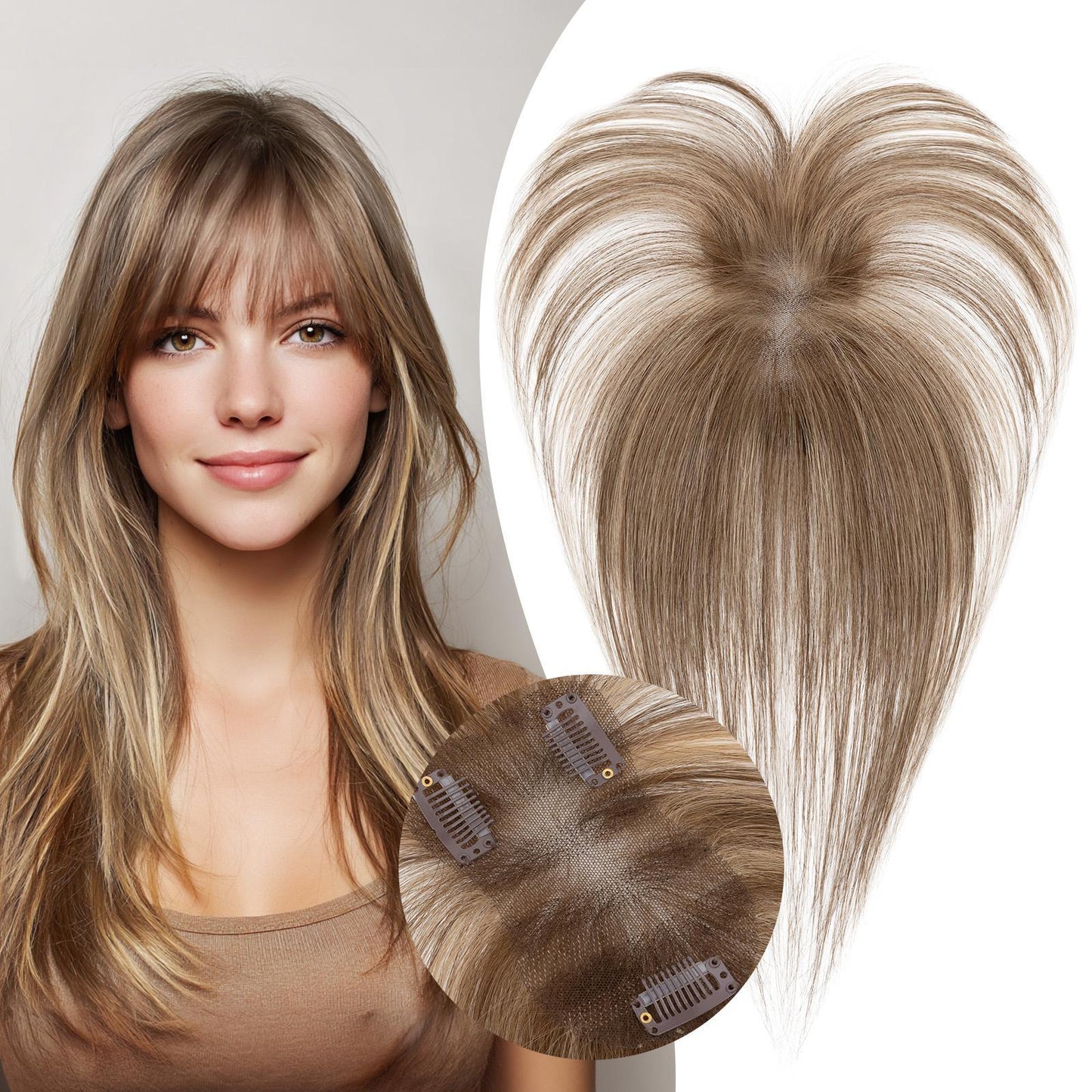 SEGO Women Human Hair Topper With Air Bangs Lightweight