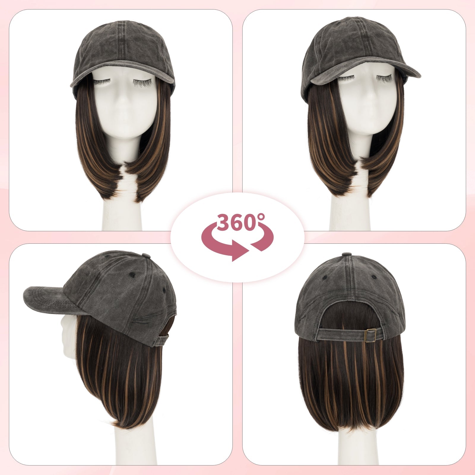 SEGO Women's 6 Inch Baseball Cap Full Wig