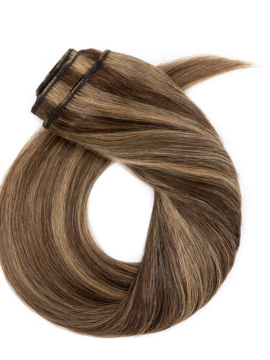 SEGOHAIR 8pcs Clip In Hair Extensions Real Human Hair Chocolate Brown Honey Blonde