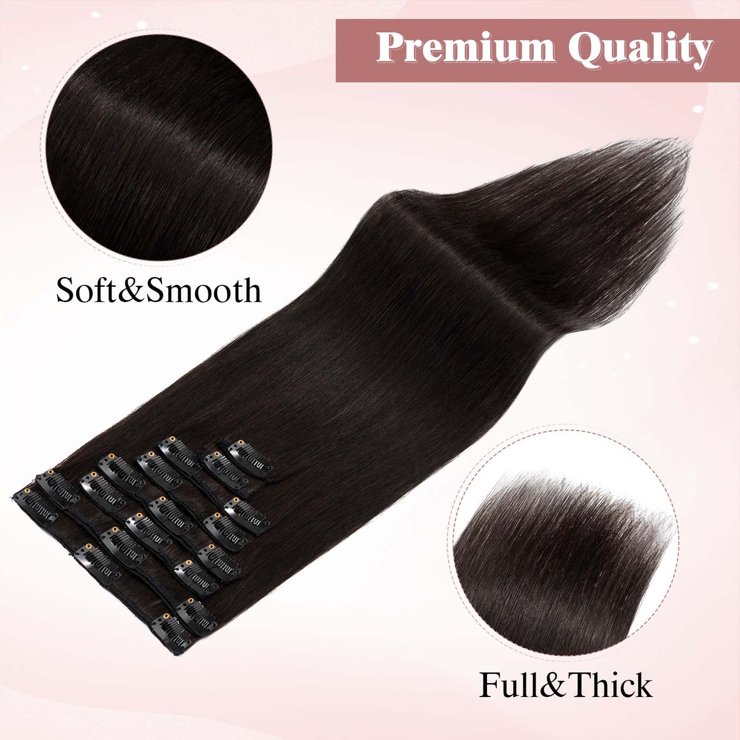 SEGOHAIR Clip In Hair Extensions Real Human Hair Light Weight Natural Black segohair.com