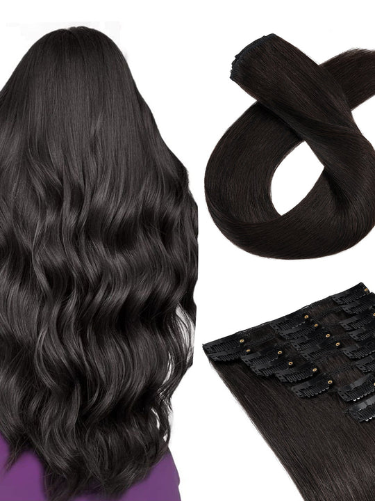 SEGOHAIR Clip In Hair Extensions Real Human Hair Light Weight Natural Black