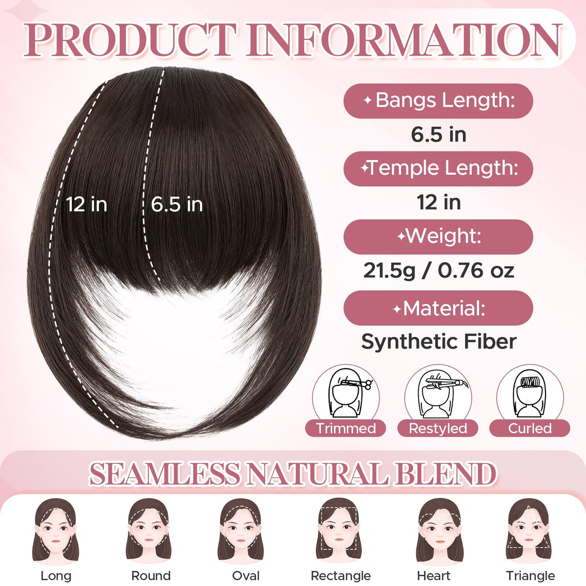 SEGOHAIR Synthetic Hair Topper with Air Curtain Clip-In Bangs 8.5x5.5