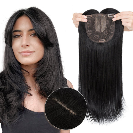 Synthetic Hair Topper with Long Bangs 18Inch Natural Black segohair.com