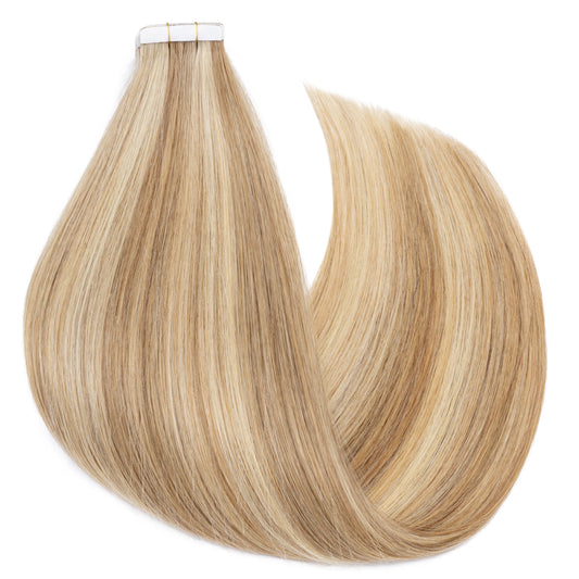 Tape-In Silky Straight Invisible Weft Golden Brown/Blonde segohair.com