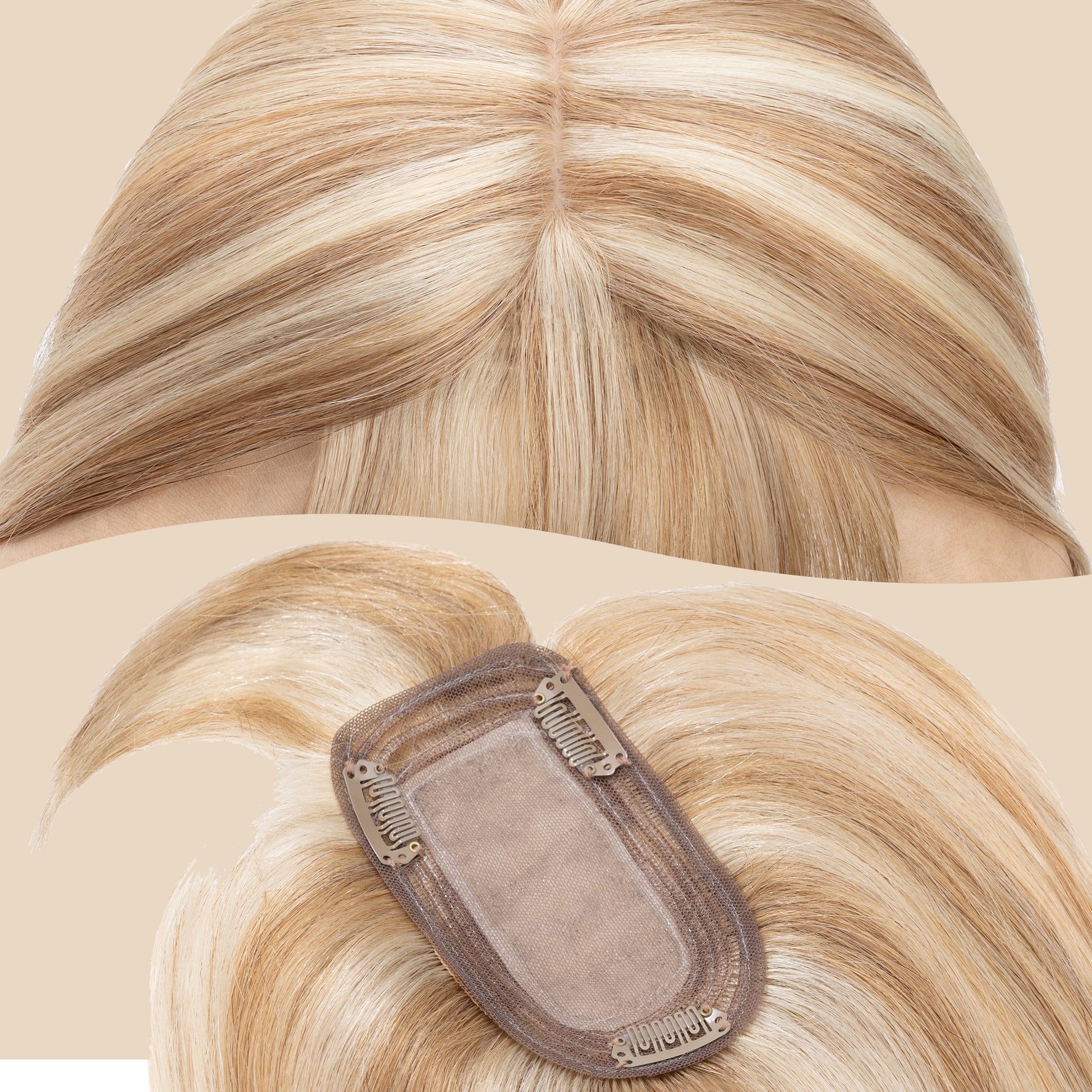 3x5" Bionic Scalp Top Golden Brown Blonde Highlight Human Hair Topper with Bangs segohair.com
