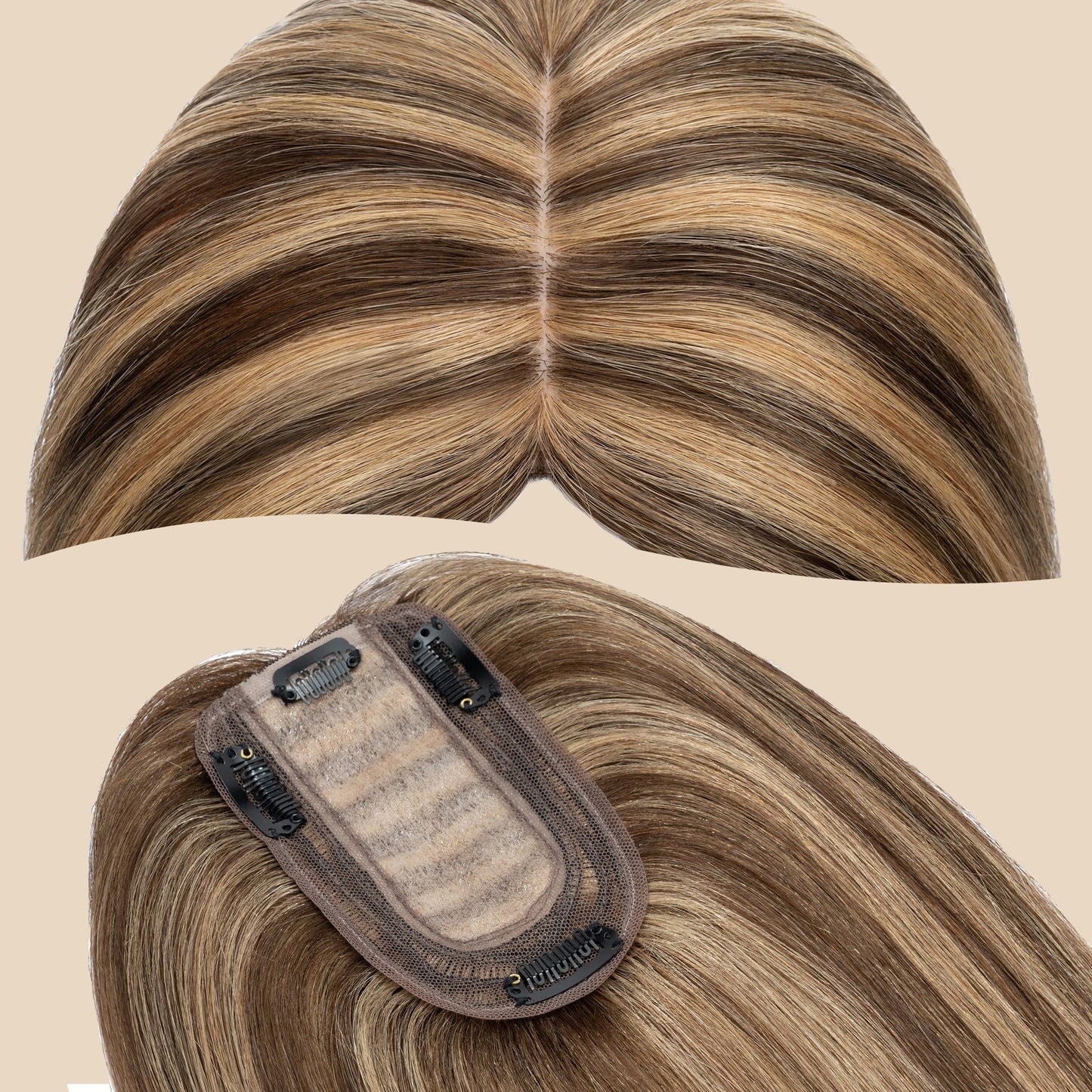 3x5" Bionic Scalp Top Medium Brown Honey Blonde Highlight Human Hair Topper segohair.com