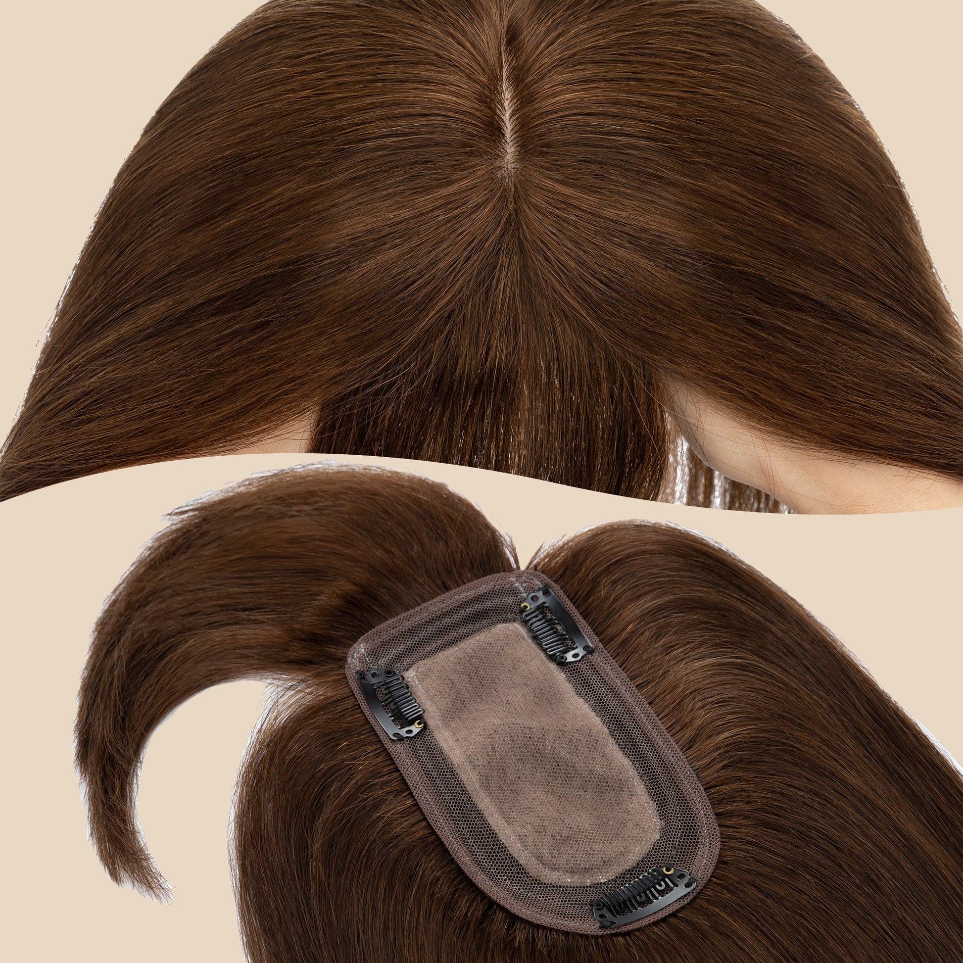 3x5" Bionic Scalp Top Medium Brown Human Hair Topper with Bangs segohair.com