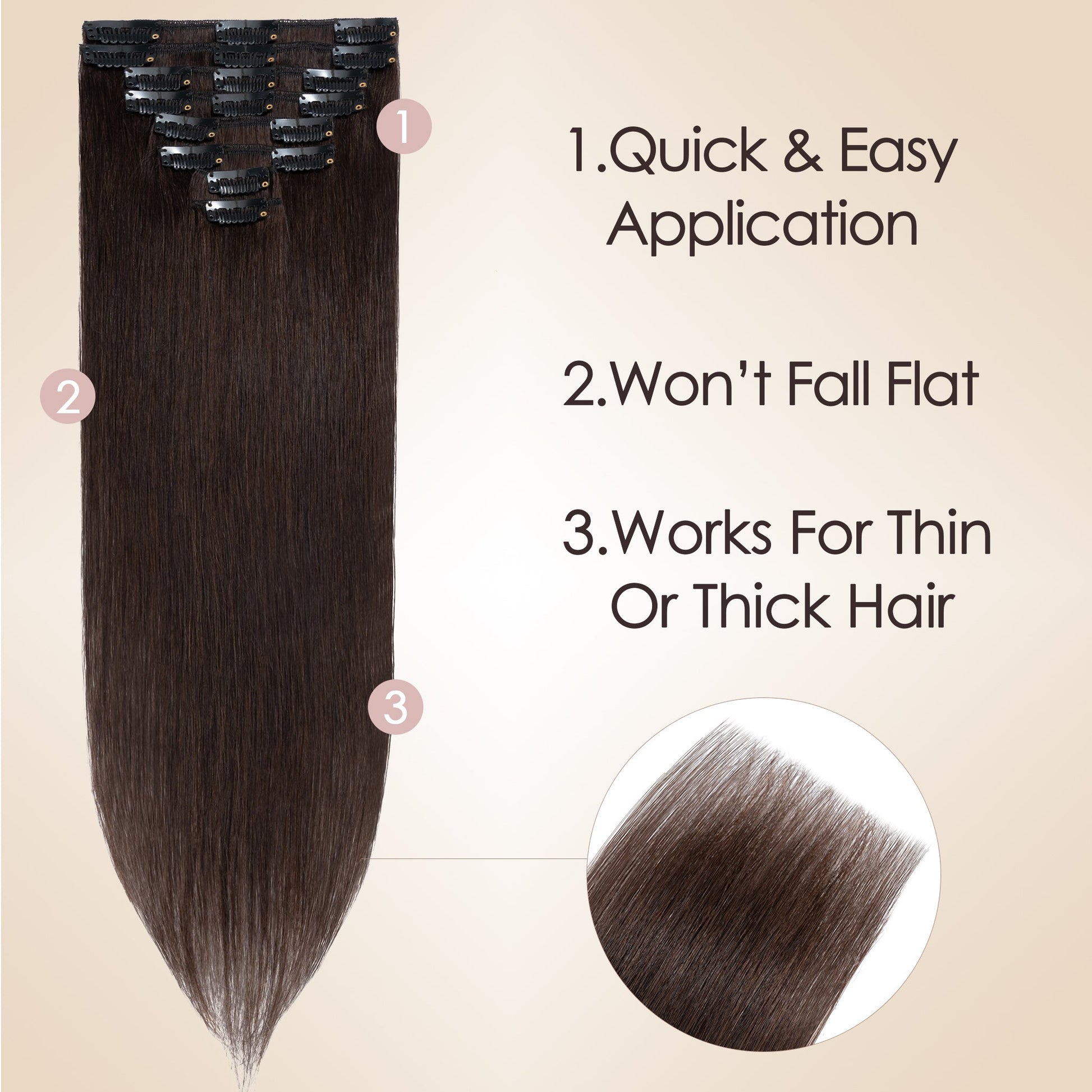 Dark Brown Clip In Hair Extensions 8 PCS segohair.com