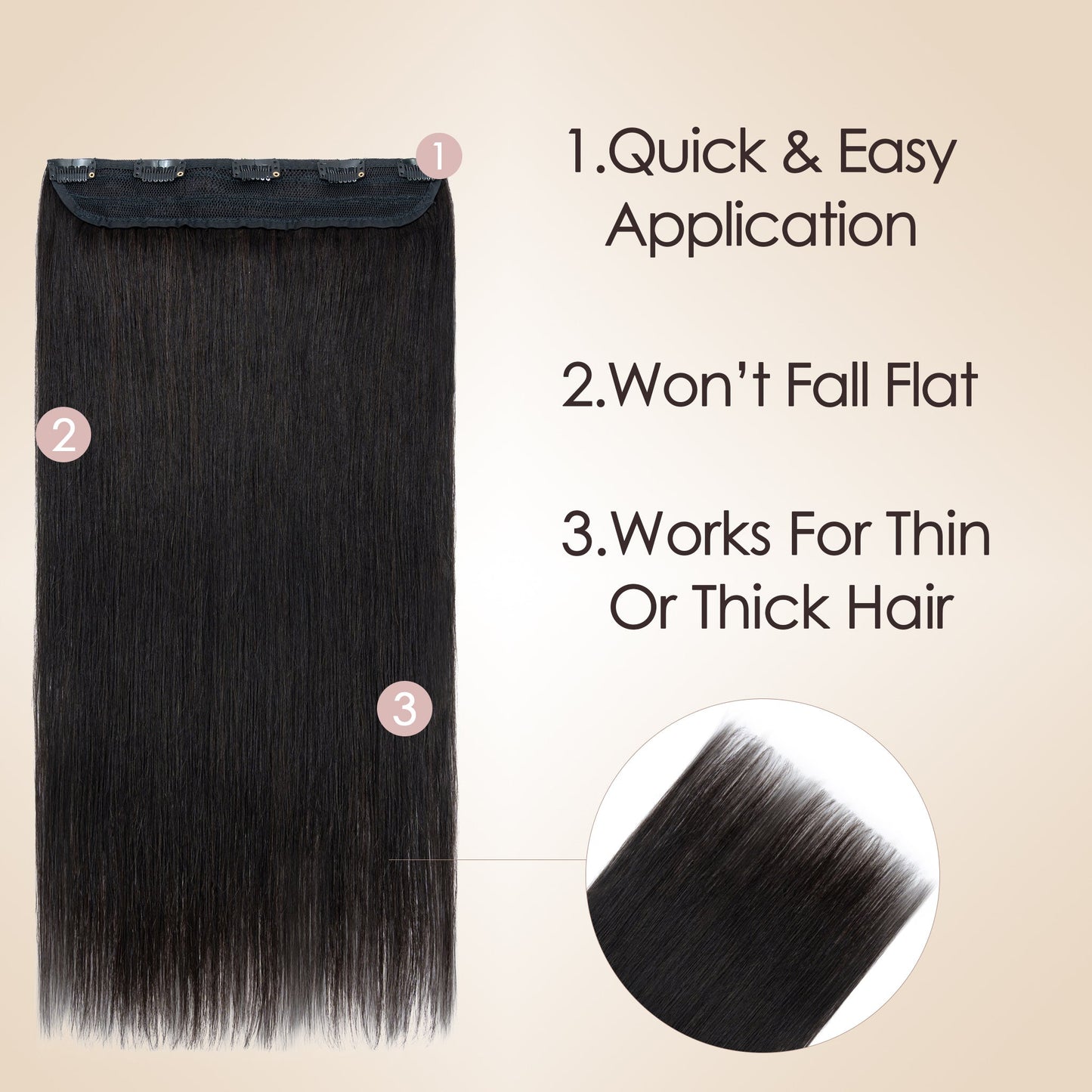 Double Drawn Volume Up Natural Black One Piece Clip In Hair Extension segohair.com