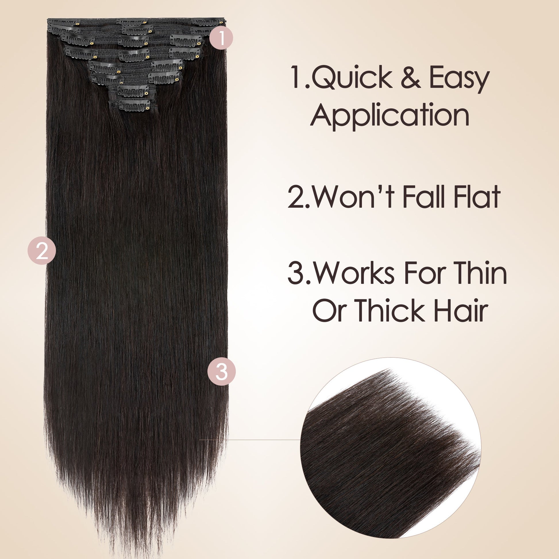 Double Wefts Natural Black Clip In Hair Extensions 8 PCS segohair.com