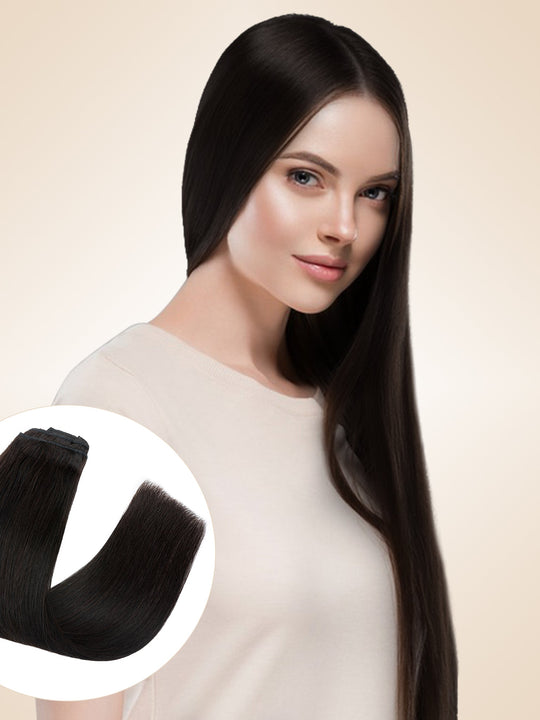 Double Wefts Natural Black Clip In Hair Extensions 8 PCS
