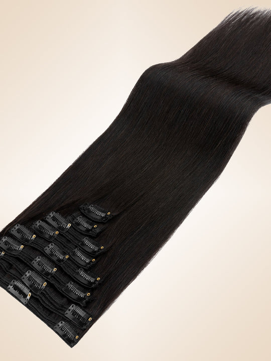 Double Wefts Natural Black Clip In Hair Extensions 8 PCS