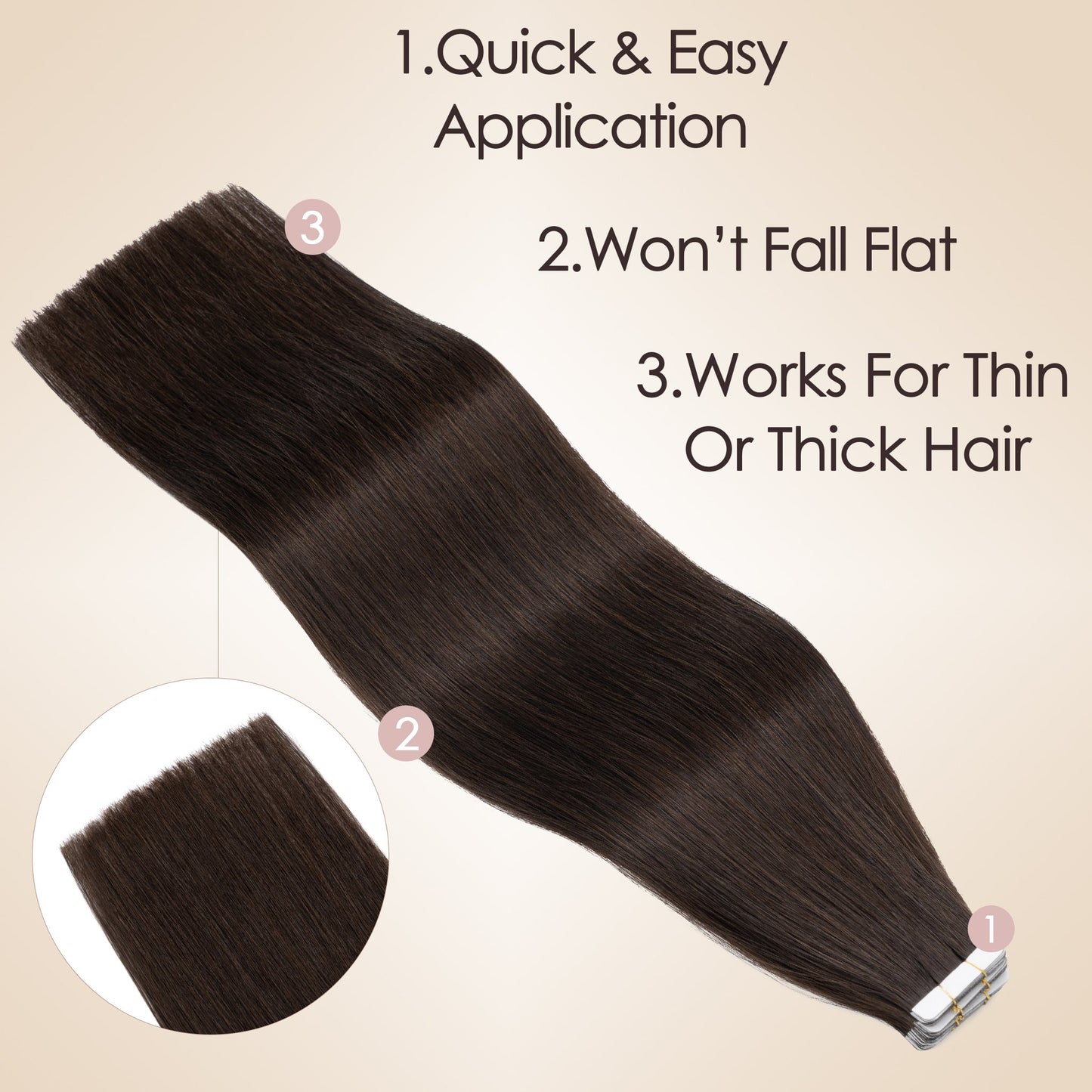 Lightweight Dark Brown Tape In Hair Extensions Invisible Weft 20 PCS segohair.com