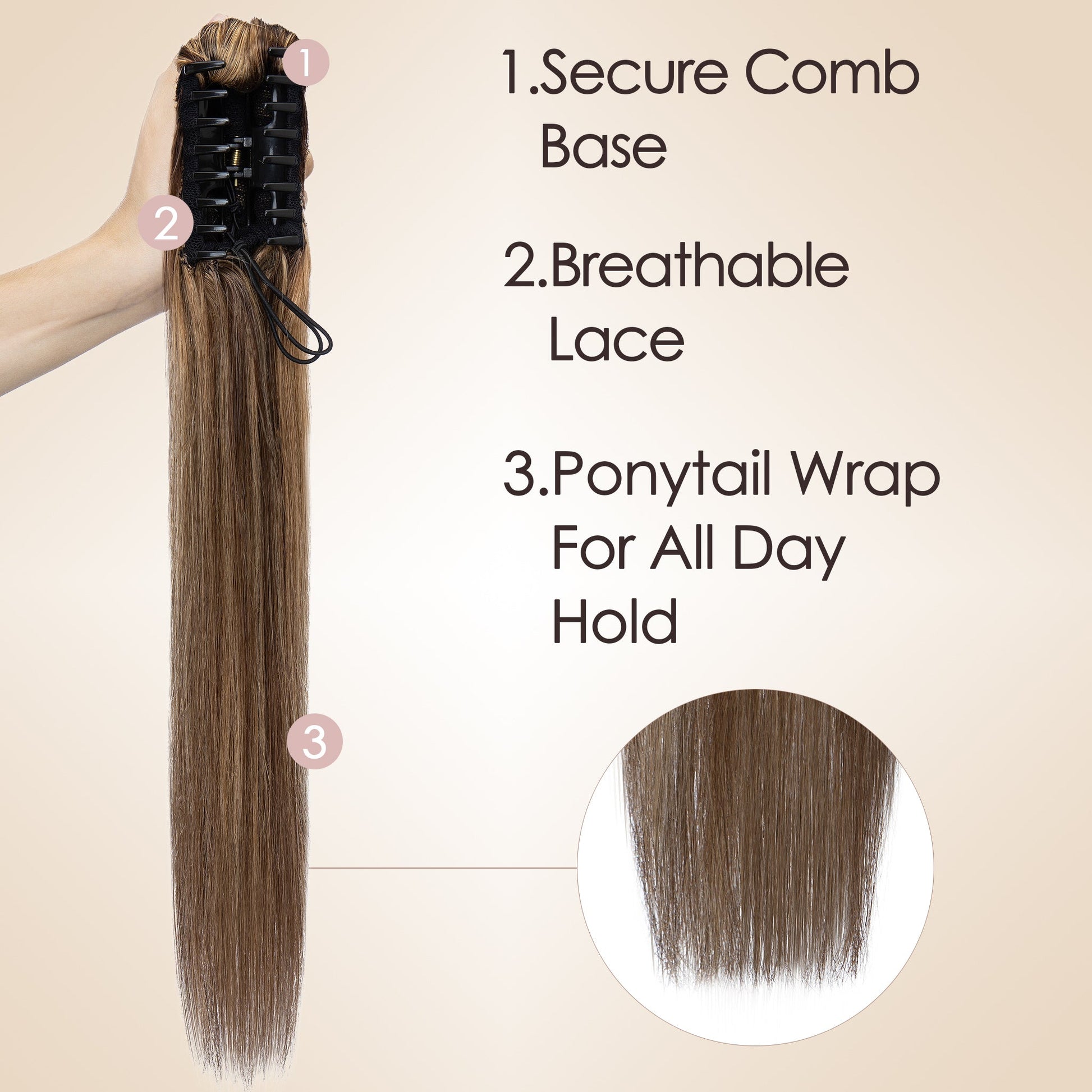 Medium Brown Blonde Claw Clip Ponytail Extension segohair.com