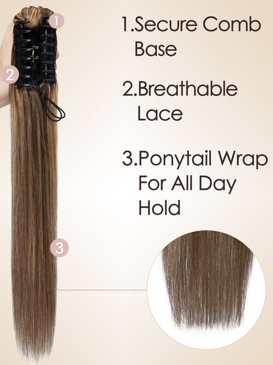 Medium Brown Blonde Claw Clip Ponytail Extension