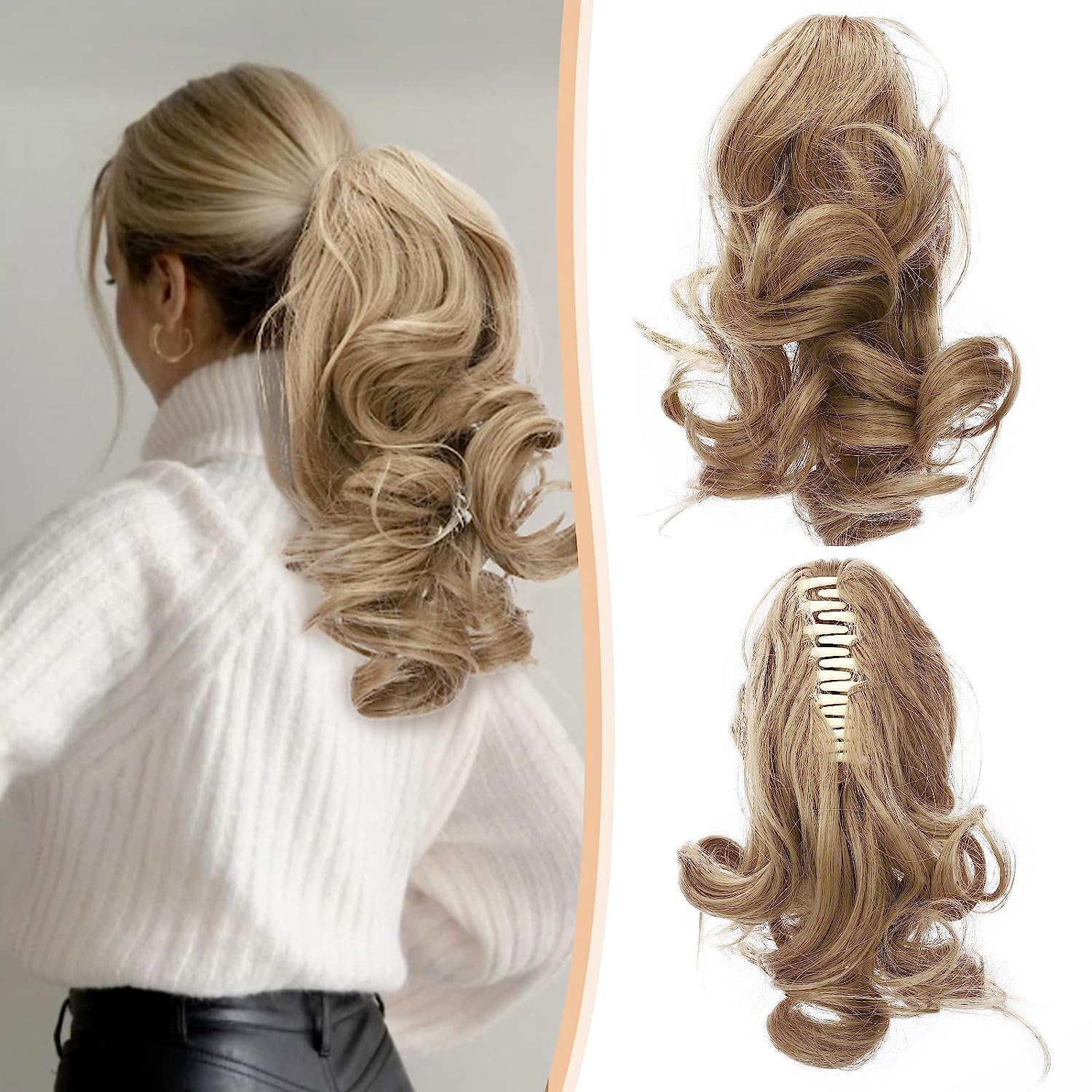 Ponytails Extensions Claw 12" Curly Hairpiece with Jaw Clip Wavy Synthetic Thick Curly