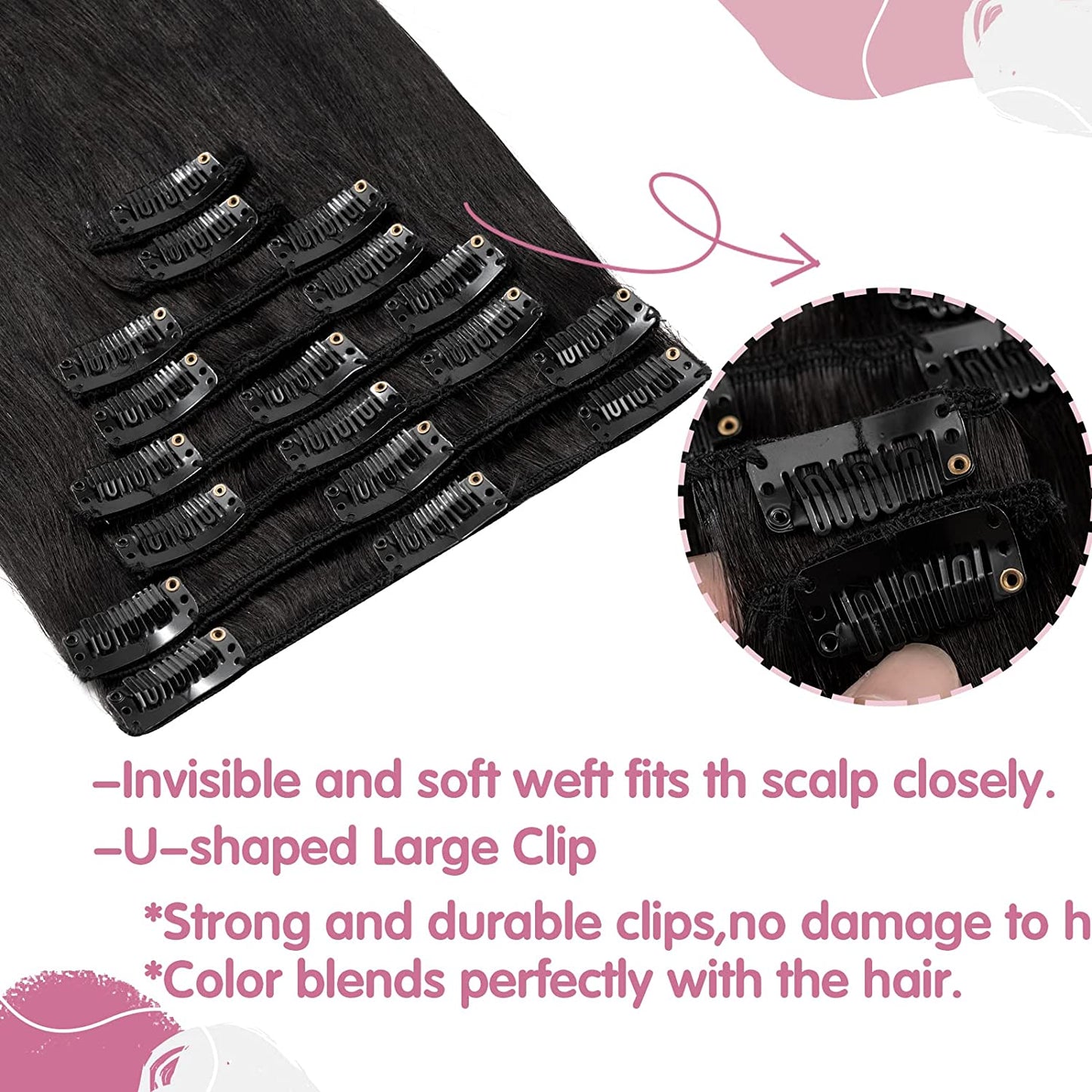 SEGO Clip in Hair Extensions Human Hair 8PCS 18-24inch