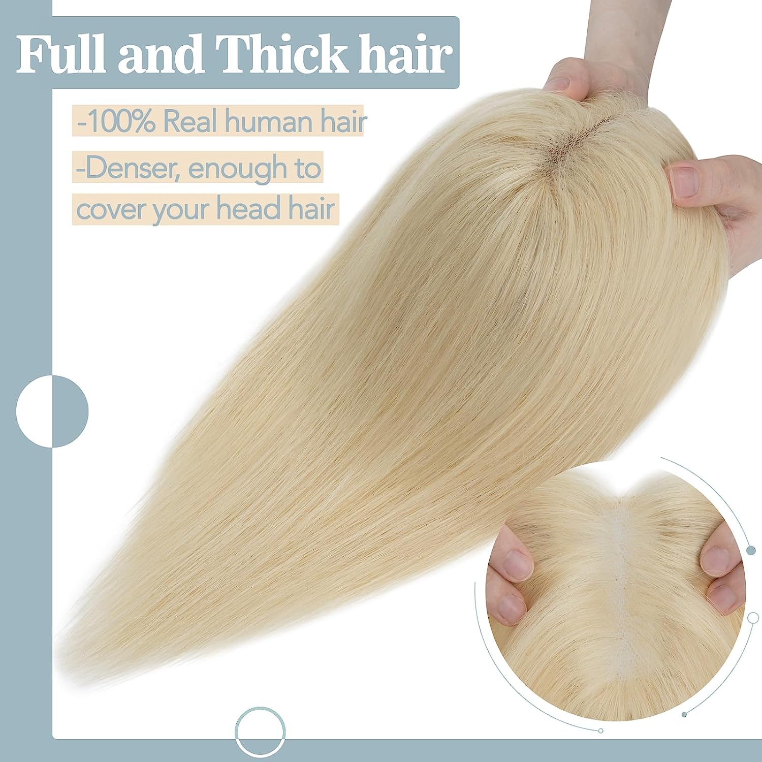 SEGO Real Human Hair Toppers for Womem Without Bangs [3.1*3.9 inch Silk Base | 3 Clips]