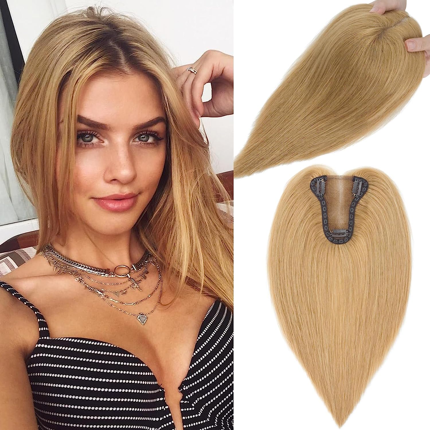 SEGO Real Human Hair Toppers for Womem Without Bangs [3.1*3.9 inch Silk Base | 3 Clips]
