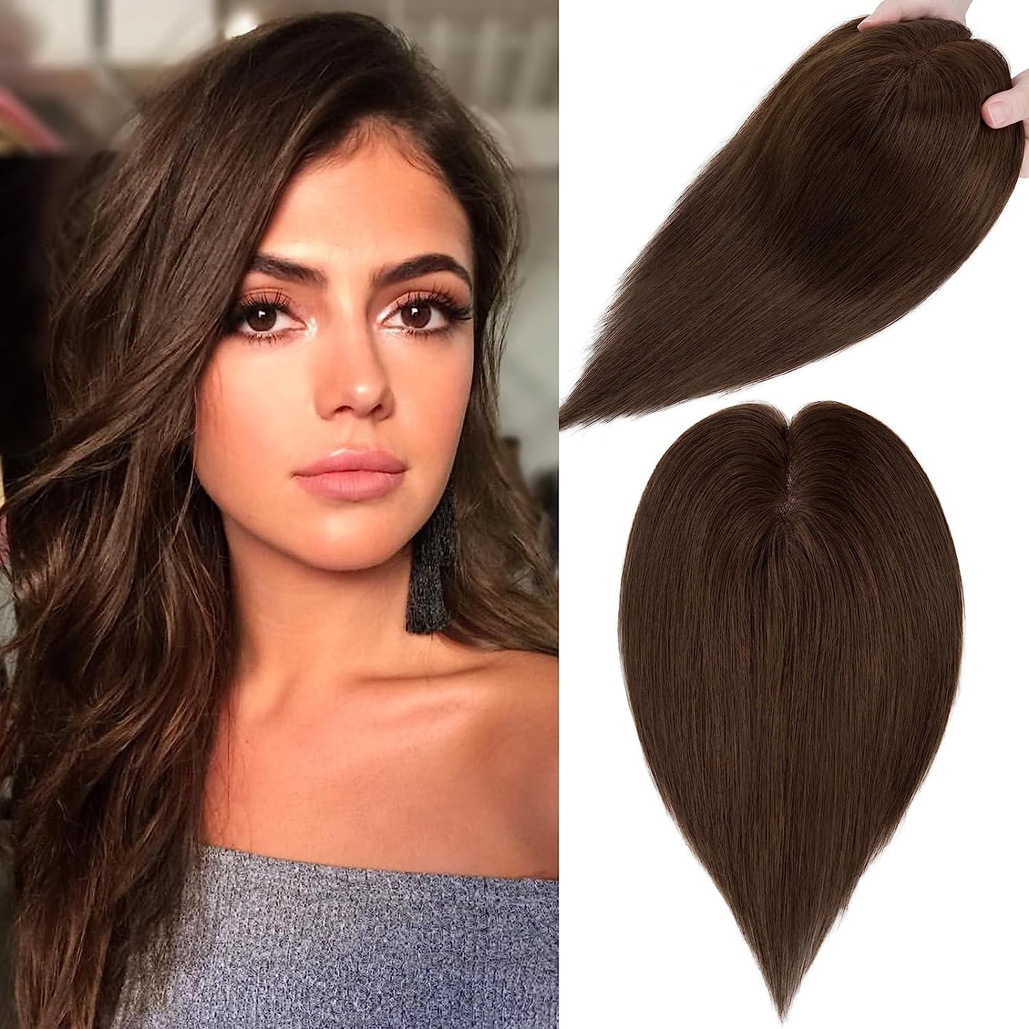 SEGO Real Human Hair Toppers for Womem Without Bangs [3.1*3.9 inch Silk Base | 3 Clips]