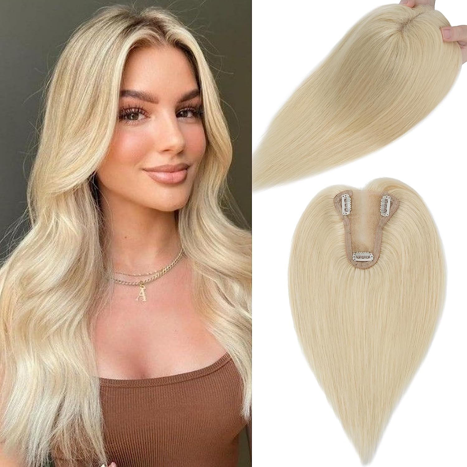 SEGO Real Human Hair Toppers for Womem Without Bangs [3.1*3.9 inch Silk Base | 3 Clips]