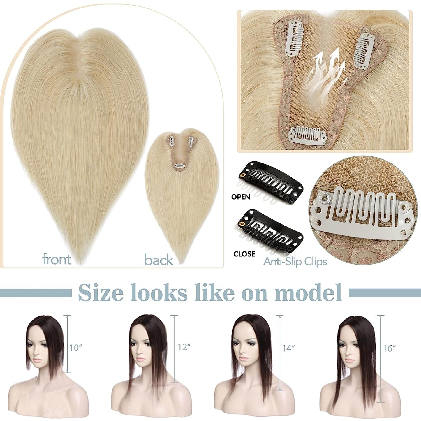 SEGO Real Human Hair Toppers for Womem Without Bangs [3.1*3.9 inch Silk Base | 3 Clips]