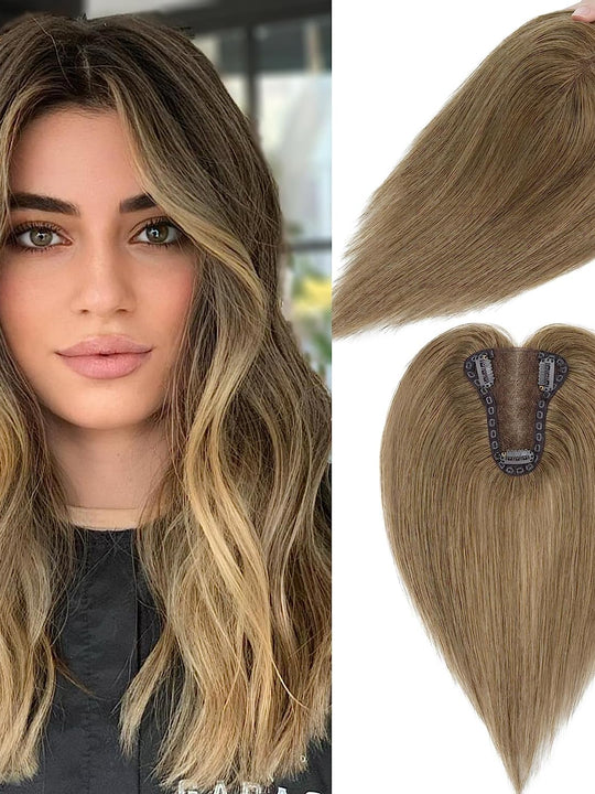 SEGO Real Human Hair Toppers for Womem Without Bangs [3.1*3.9 inch Silk Base | 3 Clips]