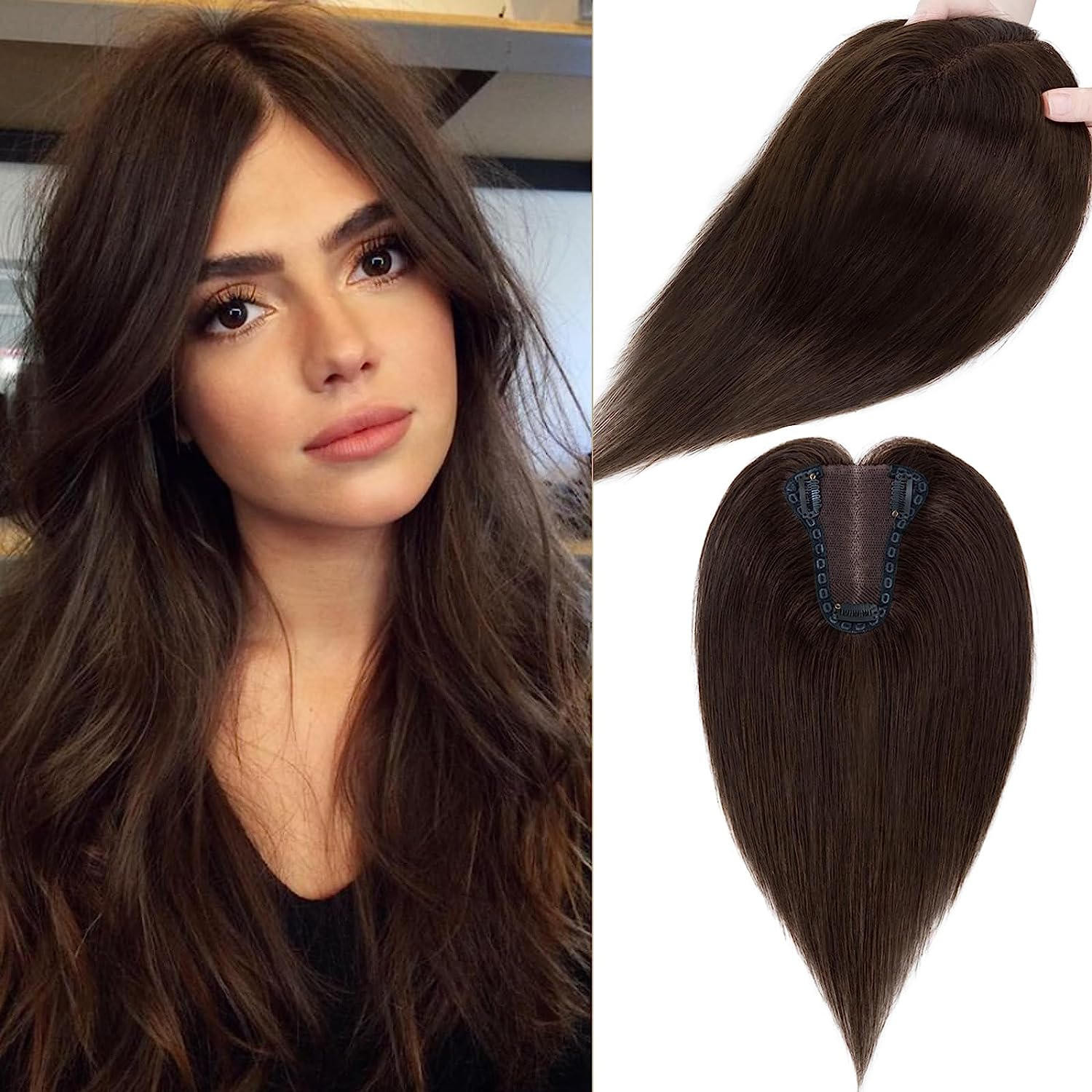 SEGO Real Human Hair Toppers for Womem Without Bangs [3.1*3.9 inch Silk Base | 3 Clips]
