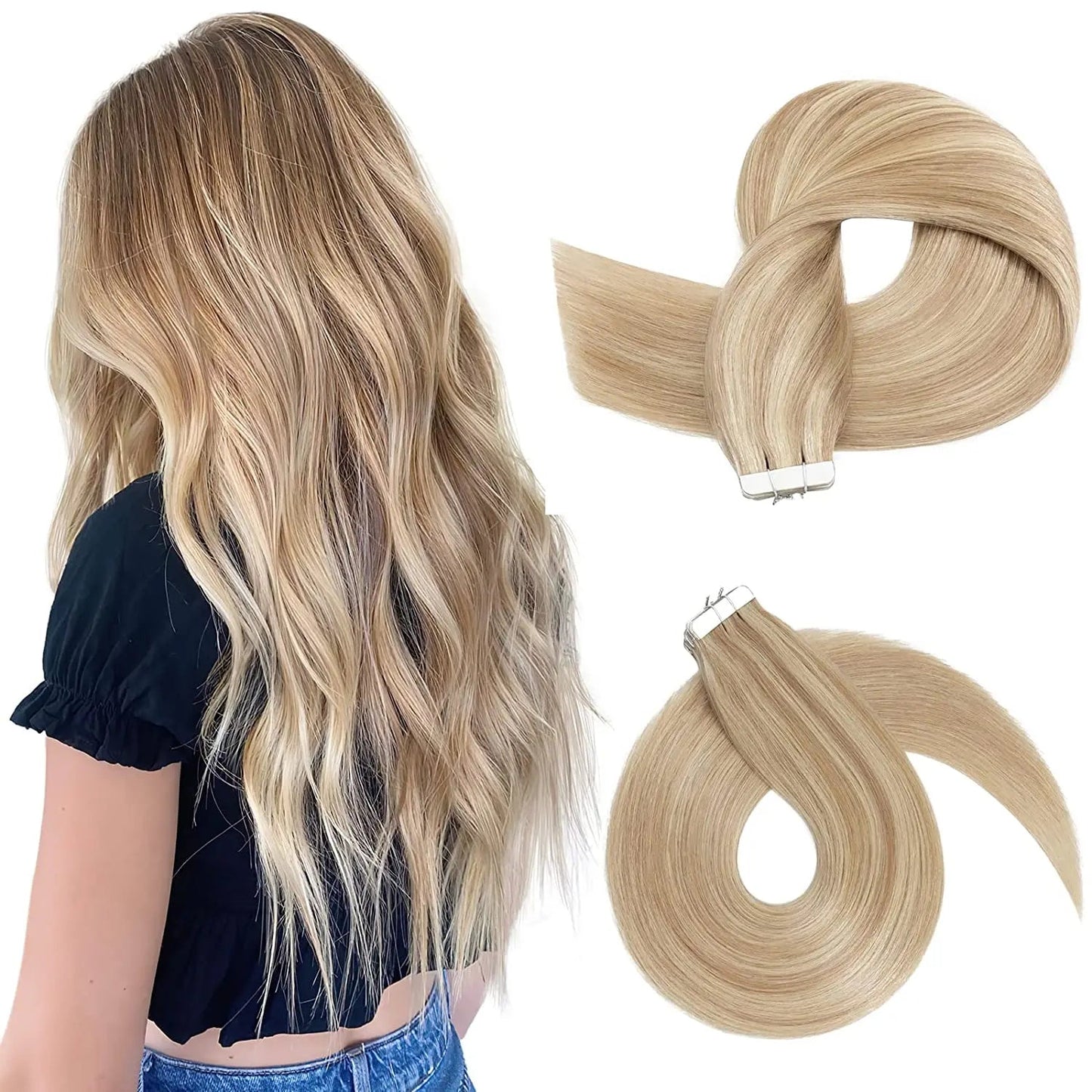 SEGO Tape In Hair Extensions 14 Inch 20pcs Remy Human Hair