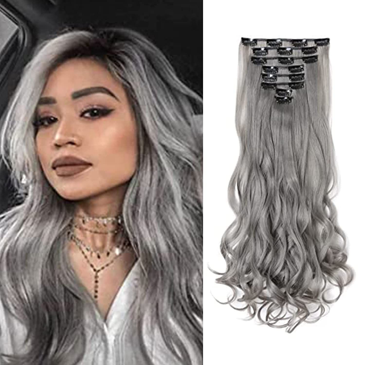 Synthetic 8PCS Clip in Hair Extensions Colorful Hairpiece 24" for Women