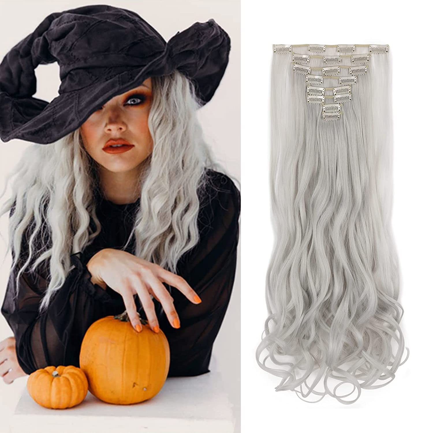 Synthetic 8PCS Clip in Hair Extensions Colorful Hairpiece 24" for Women