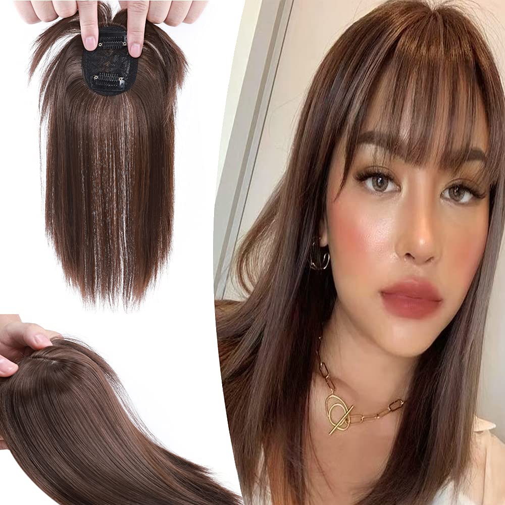 Synthetic Hair Topper with Bangs for Women Thin 9 Inch