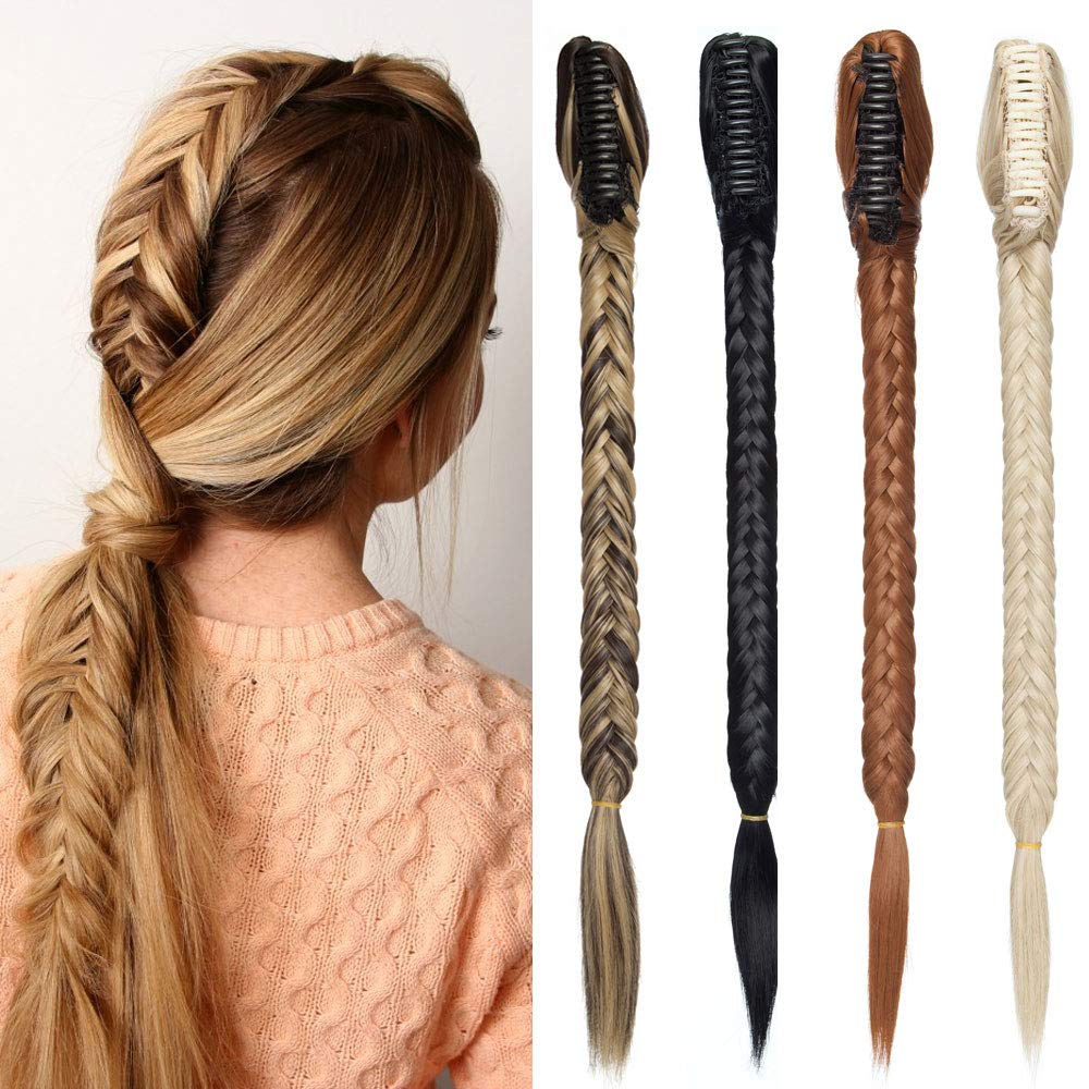Synthetic Long Fishtail Braid Ponytail Hair Extensions With a Claw